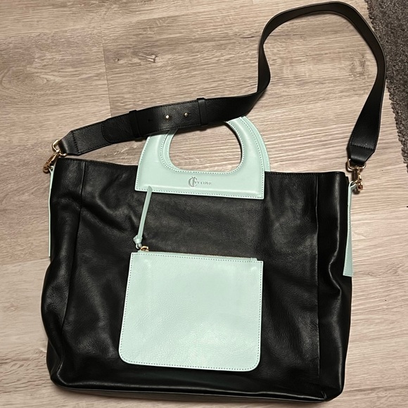 Gropius tote by Ivy Cove - black and blue leather with strap - Picture 1 of 7